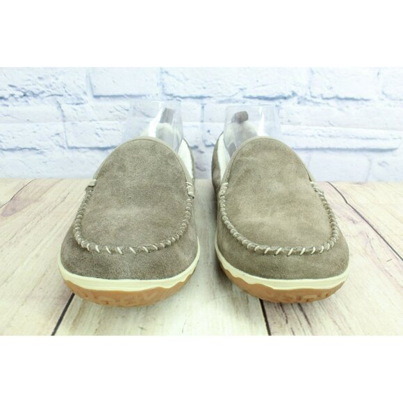 LL Bean Cement Suede Slip-On Mountain Moccasin Fleece Lined Slippers Size 8 M - Picture 4 of 10